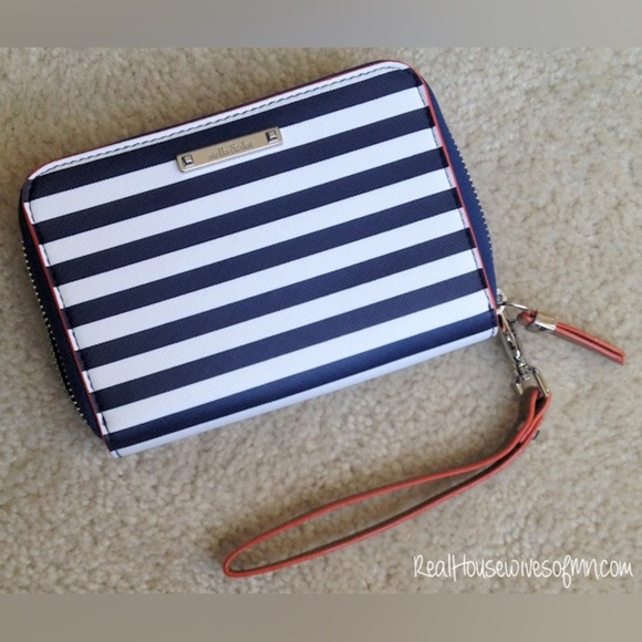 Stella & Dot Chelsea Tech Wallet Navy White Stripe Wristlet - Picture 5 of 7